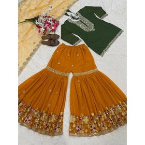Elegant Party Wear Sharara Plazzo Set with Designer <b>Top</b> and Dupatta Latest Ethnic Outfit for Women Wedding and <b>Festive</b> Wear - Product Image 5
