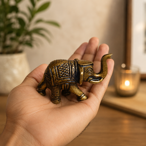 SHUBHAM Brass <b>Elephant</b> Sculpture Miniature Metal Figurine <b>Decorative</b> Desk Ornament Trunk Up Symbol of Good Luck - Product Image 5