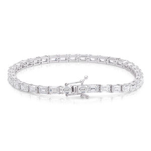 Pulsera de tenis con diamantes cultivados en laboratorio de 9.1 CT, corte esmeralda, oro blanco de 10K, certificado IGI, chapado en rodio, de lujo, para aniversario - Product Image 2