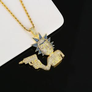 Collier pendentif Hip Hop Iced Out avec personnage de dessin animé, plaqué or, diamant Moissanite, bijoux Bling pour homme - Product Image 5