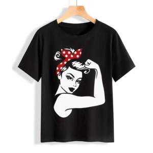 Camiseta de algodón con cuello redondo para mujer, camiseta holgada con estampado de chica y manga corta con cuello redondo, camiseta informal de verano para mujer - Product Image 1