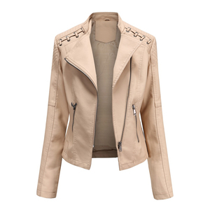 Chaqueta de Cuero para Mujer, Talla Europea, Nueva Colección Primavera-Otoño, Chaqueta Corta, Chaqueta de Cuero Delgada, Ropa de Motociclista - Product Image 4
