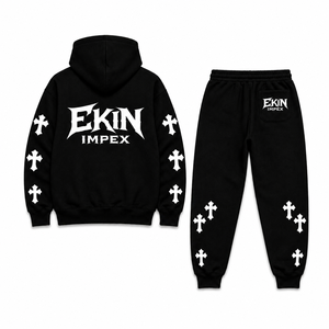 Ensemble survêtement homme 2 pièces personnalisé sérigraphié, style streetwear noir, pantalon de jogging et sweat à capuche - Product Image 2