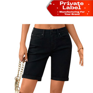 Shorts en jean Bermuda taille haute pour femme, coupe droite, longueur genou, design personnalisé, vente en gros d'usine, shorts longs en jean - Product Image 1