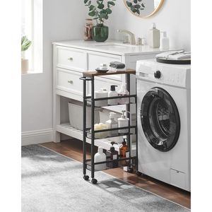 Chariot de rangement métallique étroit à 4 niveaux avec poignée et roulettes, profondeur 5,1 pouces, style rustique, pour cuisine, salle à manger, salon, bureau à domicile - Product Image 2