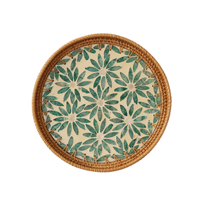 Handmade Abstract Pattern Eco-Friendly Commercial Grade <b>Round</b> <b>Serving</b> <b>Tray</b> Green Leaf Design Food Contact Safe for Home Decor - Product Image 3