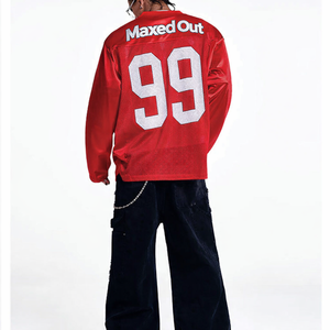 Jersey de Fútbol Americano Estilo Varsity de Manga Larga para Hombre, Color Rojo, a la Moda 2026, de Malla, Poliéster, Ropa Urbana, Logotipo Personalizado, Proveedor OEM al por Mayor - Product Image 4