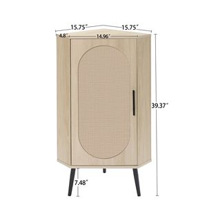 Mobiletto Angolare Autoportante per Spazi Ristretti, con Ante in Rattan, per Soggiorno, Cucina, Bagno - Product Image 3