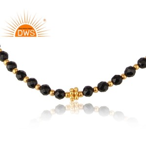 Bracelet perlé en pierre précieuse Onyx noir à facettes plaqué Bracelet en argent Sterling 925 bijoux or bracelets pour femmes à la mode, bracelets - Product Image 3