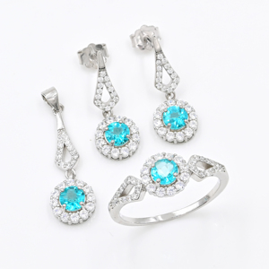 Juego de Joyería Fina de Plata de Ley 925 con Colgante, Pendientes y Anillo con Topacio Pariba de Royal Signature, Regalo de Joyería para Mujer - Product Image 1