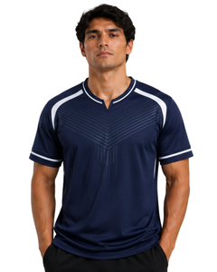 Camiseta Deportiva de Manga Corta para Hombre, Color Azul Marino y Blanco, de Secado Rápido, Transpirable, Personalizada, para Gimnasio, Entrenamiento y Ejercicio - Product Image 1