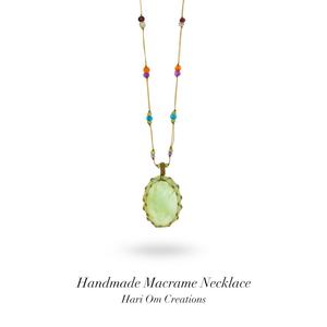 Collar con Colgante de Macramé Hecho a Mano con Piedra Verde Ovalada, Cadena con Cuentas Estilo Boho, Joyería de Cristal Curativo para Mujer - Product Image 3