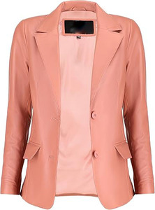 Blazer de Cuero Rosa para Mujer, Elegante, con Cuello de Solapa, Dos Botones, Corte Entallado, Chaqueta de Oficina, Personalizable, de Marca - Product Image 2