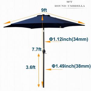 Ombrellone Inclinabile da 9 Piedi con Tessuto Blu Navy, Ombrelloni e Basi per Patio - Product Image 4