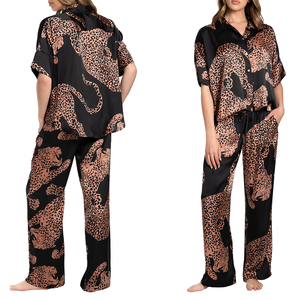 Ensemble de pyjama d'été sexy 2 pièces en satin imprimé uni brodé à la machine pour femme, doux comme de la soie, avec cordon de serrage, vente en gros OEM personnalisée - Product Image 5