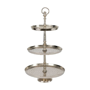 Support à gâteau classique support à gâteau doré Table de mariage support à gâteau décoratif 3 niveaux martelé forme ronde - Product Image 2