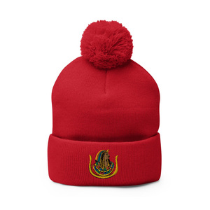 DOI Embroidered Beanie Red Pom Pom Premium Knit Christmas <b>Winter</b> <b>Cap</b> - Product Image 1