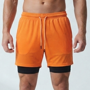 Men's Quick Dry Sport Shorts With Drawstring <b>Mid</b> Waist 2 In 1 Compression Inner <b>Layer</b> Short Length Knitted Compression Leggings - Product Image 6