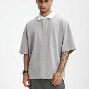 Polos de hombre de talla grande de color de contraste personalizado, polos de gran tamaño con logotipo bordado en los hombros caídos - Product Image 2