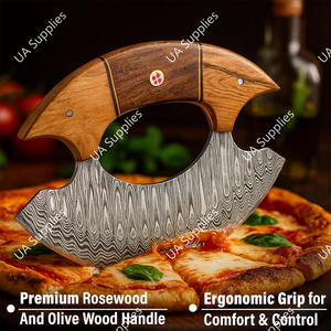 Ensemble de couteaux Ulu en acier Damas, gravure personnalisée, coupe-pizza, qualité industrielle supérieure, cuisine personnalisée - Product Image 2
