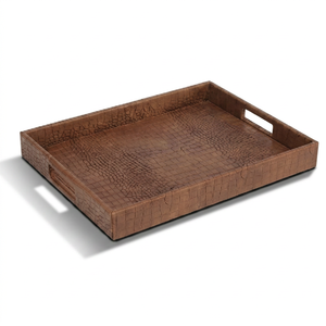 Custom Logo PU Leather Tray with Gold Handle for Luxury Gift Set Elegant Leather <b>Vanity</b> Tray with Metal Handles for <b>Bathroom</b> - Product Image 1