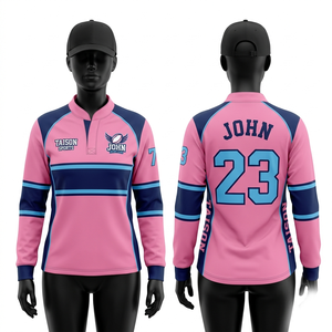 Premium 300 GSM Polyester Spandex Rugby <b>Jacket</b> <b>Pink</b> Navy Panel Design Custom Sublimation Embroidery Logo Athletic Fit - Product Image 1