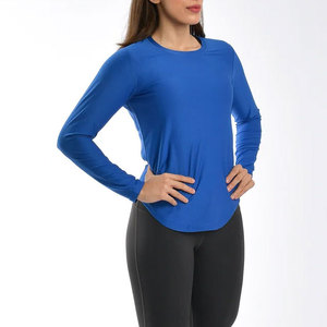 Nueva Camiseta Deportiva de Manga Larga para Mujer, Diseño sin Costuras con Dobladillo Curvo, Ajuste al Cuerpo, 100% Poliéster, Color Sólido, Ropa Deportiva para Gimnasio, Yoga - Product Image 1