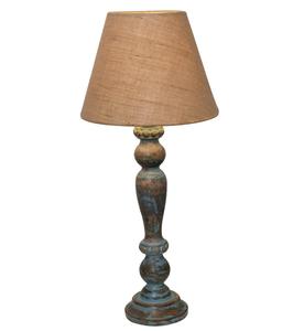 Rustic Blue Wood <b>Table</b> <b>Lamp</b> with E26 <b>Base</b> and Warm White LED Light for Bedroom Decorative Lighting - Product Image 2