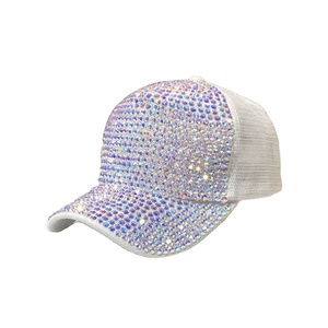 Gorra de béisbol con pedrería brillante y diseño rasgado, gorra trucker con malla trasera, visera cubierta de cristales, transpirable, impermeable, sombrero de sol de verano - Product Image 5