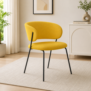 เก้าอี้พักผ่อนหุ้มเบาะสีเหลืองหรูหรา พร้อมขาโลหะสีดำเคลือบสีฝุ่น |   เก้าอี้รับประทานอาหารทันสมัยสำหรับห้องครัว ห้องนอน สำนักงาน - Product Image 1