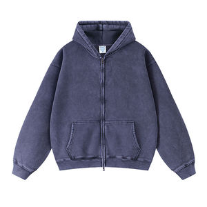 Men's Hooded Zip-Up French Terry Anti-Wrinkle Winter Regular Fit Front Logo Pocket Breathable Knitted Sweatshirt - Product Image 3