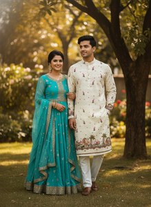 Kurta de Algodón para Hombre de NiMa Creations, Diseño Floral Bordado, Corte Regular, Largo hasta la Rodilla, Ropa Casual Tradicional India y Pakistaní - Product Image 2
