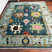 Vintage 8x10 émeraude élégance Oushak tapis noué à la main luxueux gris foncé salon tapis de sol beaux ensembles de tapis