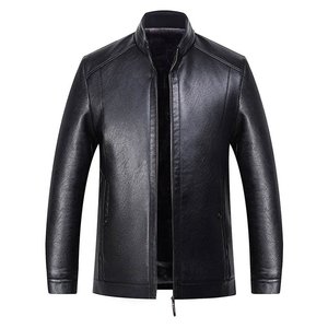 Veste en cuir PU pour homme, col montant, fermeture éclair, couleur unie, style motard, vêtement d'hiver, doublure en fausse fourrure, coupe classique - Product Image 3