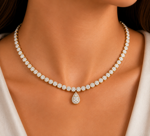 Collier tennis de luxe en or massif 14K plaqué rhodium avec halo de diamants moissanite en forme de poire, 7,90 CTW, bijoux fins pour femme - Product Image 2