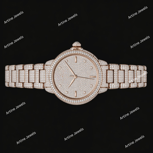 Montre à cadran rond en or rose, cadran en cristal, montre de luxe scintillante, élégante, cadeau tendance pour femmes et hommes - Product Image 3