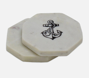 Custom <b>White</b> Marble <b>Coaster</b> Set with Anchor Logo Handmade Glossy Surface Luxury Drink <b>Coasters</b> for Home Decor Business Gifts - Product Image 2