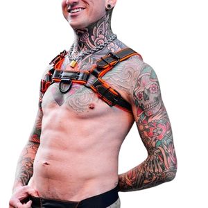 Mens Hardline Bulldog <b>Leather</b> <b>Harness</b> Orange Adjustable Chest Fit Premium <b>Leather</b> Club Wear - Product Image 2
