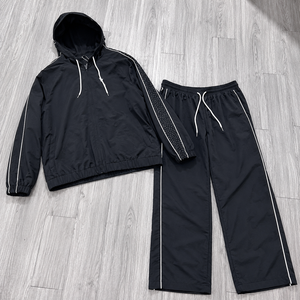 High Quality Custom <b>Men's</b> Hooded Windbreaker <b>Jacket</b> and Track Pants Set Lightweight Zip Up Sports Tracksuit Casual Running - Product Image 1