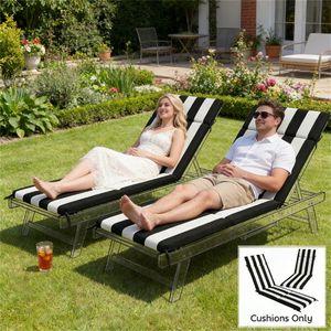 Set di 2 Cuscini per Sedia da Esterno Bianco e Nero, Cuscini Premium per Esterni - Product Image 1