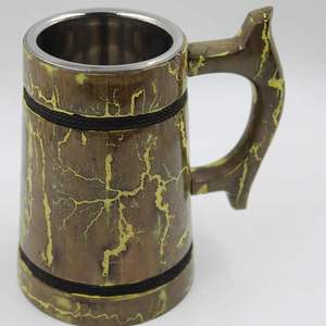 Solid Wooden Handmade Rustic Beer Mug with HANDGRIP <b>Reusable</b> & Eco-Friendly Dishwasher Safe - Product Image 4