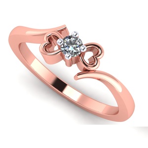 Bague solitaire en or rose avec diamant, pierre ronde de 0,15 ct, bijoux fins pour femmes, bande en forme de cœur en or rose, cadeau d'anniversaire - Product Image 1