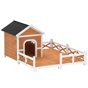 Nichoir de luxe pour chien d'extérieur avec structure stable, mobilier pour animaux de compagnie en bois de couleur orange - Product Image 5