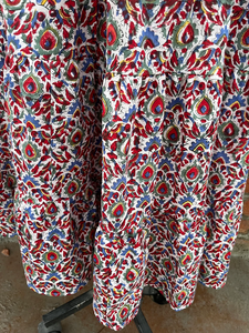 Indien main bloc imprimé blanc coton femmes tenue décontractée respirant taille élastique longue jupe robe - Product Image 2