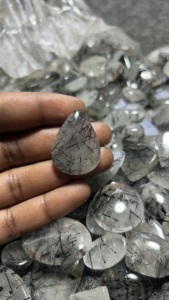 Trimurti Gems <b>Cheap</b> Price Natural Black Rutilated Quartz Cabochon Calibrated Mix Shape Black Rutile Semi-Precious Gemstone - Product Image 1