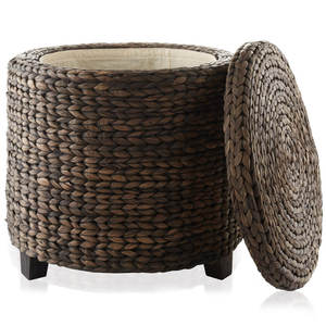 Pouf en jacinthe d'eau ronde tissée à la main de 7 pouces avec repose-pieds pour salon chambre salle de bain bureau à domicile - Product Image 2