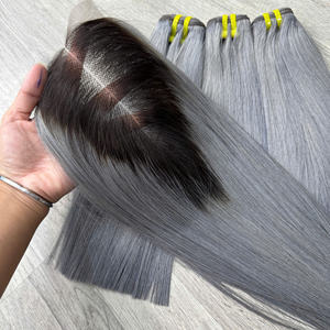 Extensiones de cabello virgen vietnamita 100%, tejido recto de hueso suave y sedoso de gran calidad en Color gris, entrega rápida - Product Image 6