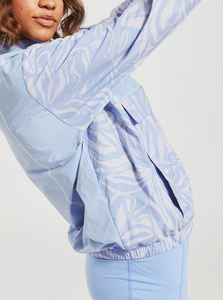 Light Blue Floral Print Quarter-<b>Zip</b> Racer <b>Jacket</b> Unisex Sporty Quick Dry Polyester Spring Wear - Product Image 5