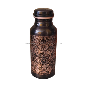 Botella de Cobre Tradicional Ecológica para Beber Directamente, con Motivos Florales Ornamentales, Acabado Oscuro, Tapa de Rosca, para Hogar, Oficina, Viajes, Regalos - Product Image 3