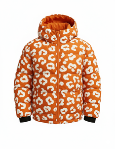 Chaqueta Acolchada con Capucha y Estampado de Leopardo Naranja Personalizada, Abrigo de Invierno Cálido, Moda Urbana, Proveedor Mayorista, OEM, ODM - Product Image 3